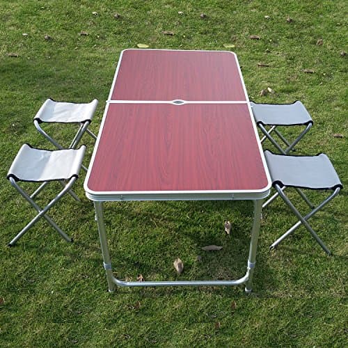 Lifeforce Portable Aluminium Trestle Camping Picnic Dining Folding Table Outdoor Furniture (red with four chair)