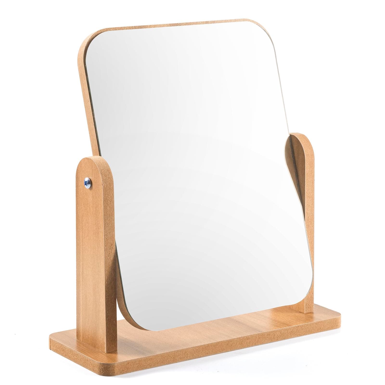 Vanity Mirror Wood Desk Makeup Mirror , 360° Swivel Desktop Square Mirror for Dressing Table Desk, Bathroom, Bedroom (1), 22 x 17CM
