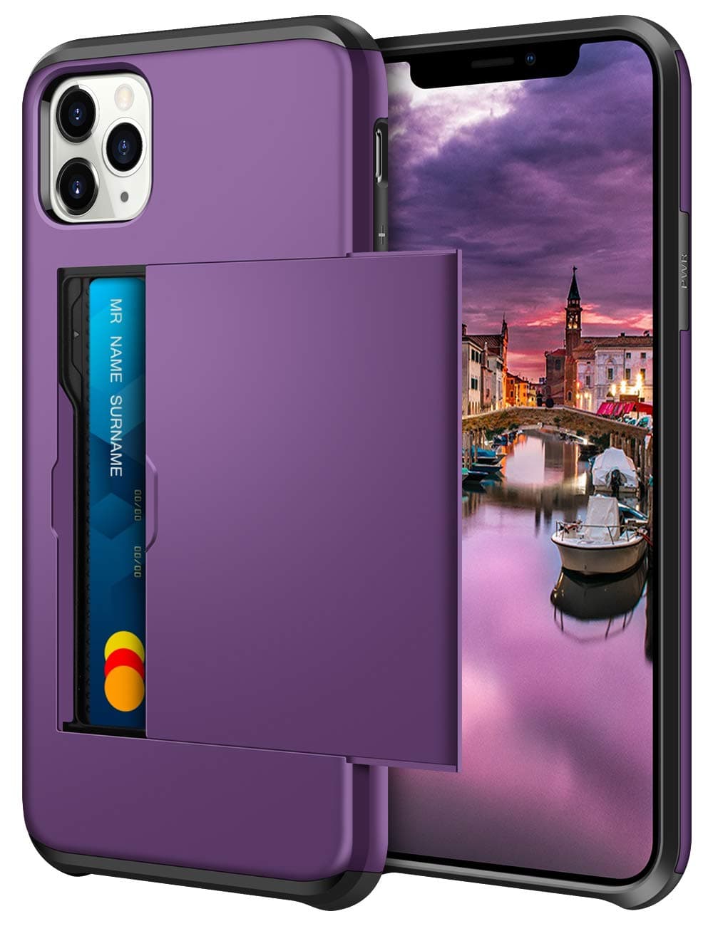 Coolden for iPhone 11 Pro Case Shockproof Case for iPhone 11 Pro Wallet Case Cover Protective Case Heavy Duty Soft Bumper Phone Case Card Holder Slot Wallet Case Cover for iPhone 11 Pro (Purple)