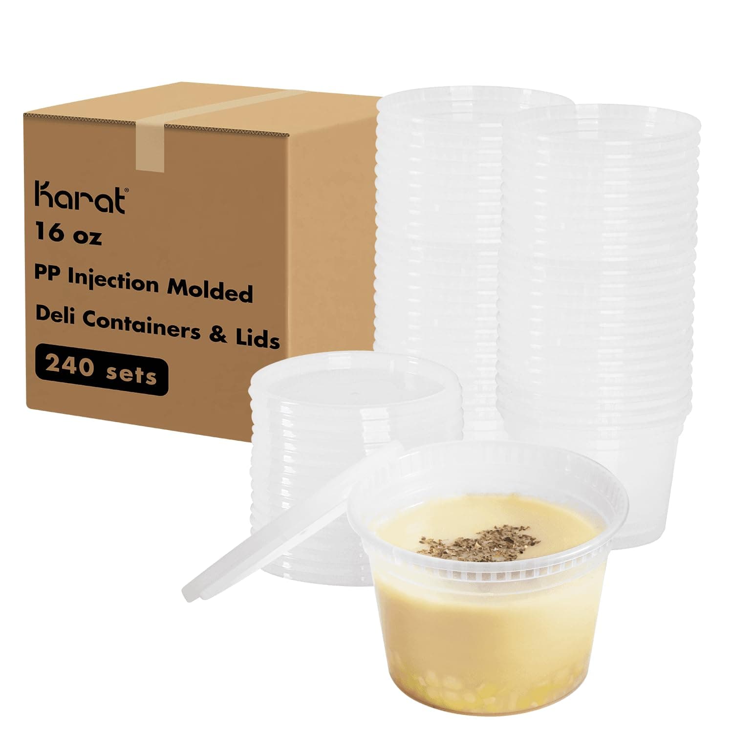 Karat FP-IMDC16-PP 16 oz 3.35"x 4.61"x 3" Deli Containers with Lids (Pack of 240)
