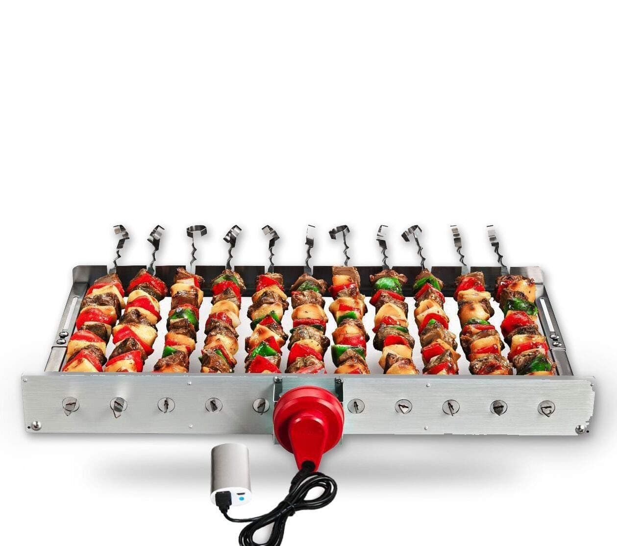 Portable Battery Operated Automatic BBQ Grill Rotisserie with 11 Skewers
