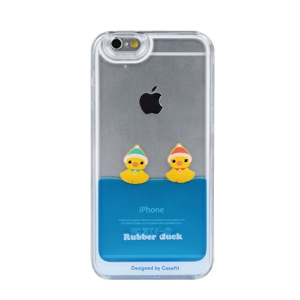 For Iphone 5 5S Case , Liquid Floating Rubber Duckies In Blue Water Cute Hard Plastic Case With Cute Packaging Case forApple IPhone 5 5S (Couple)