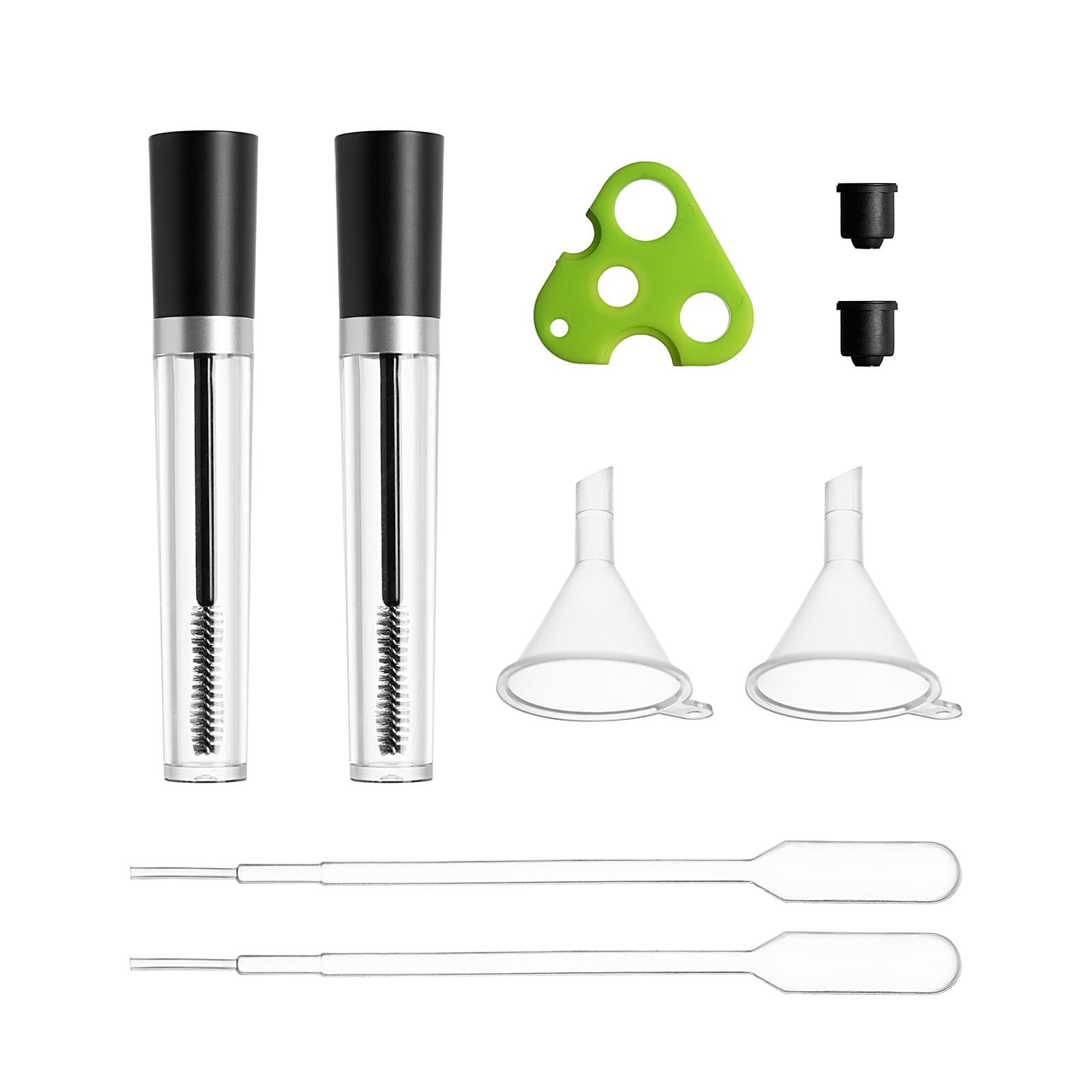 ELAIA DIY KIT - Empty Mascara Tubes With Wand Applicators and funnels for Castor Oil - Ideal Kit for DIY Cosmetics - 8 mL - Includes 2 tubes, 2 rubber inserts and 2 funnels