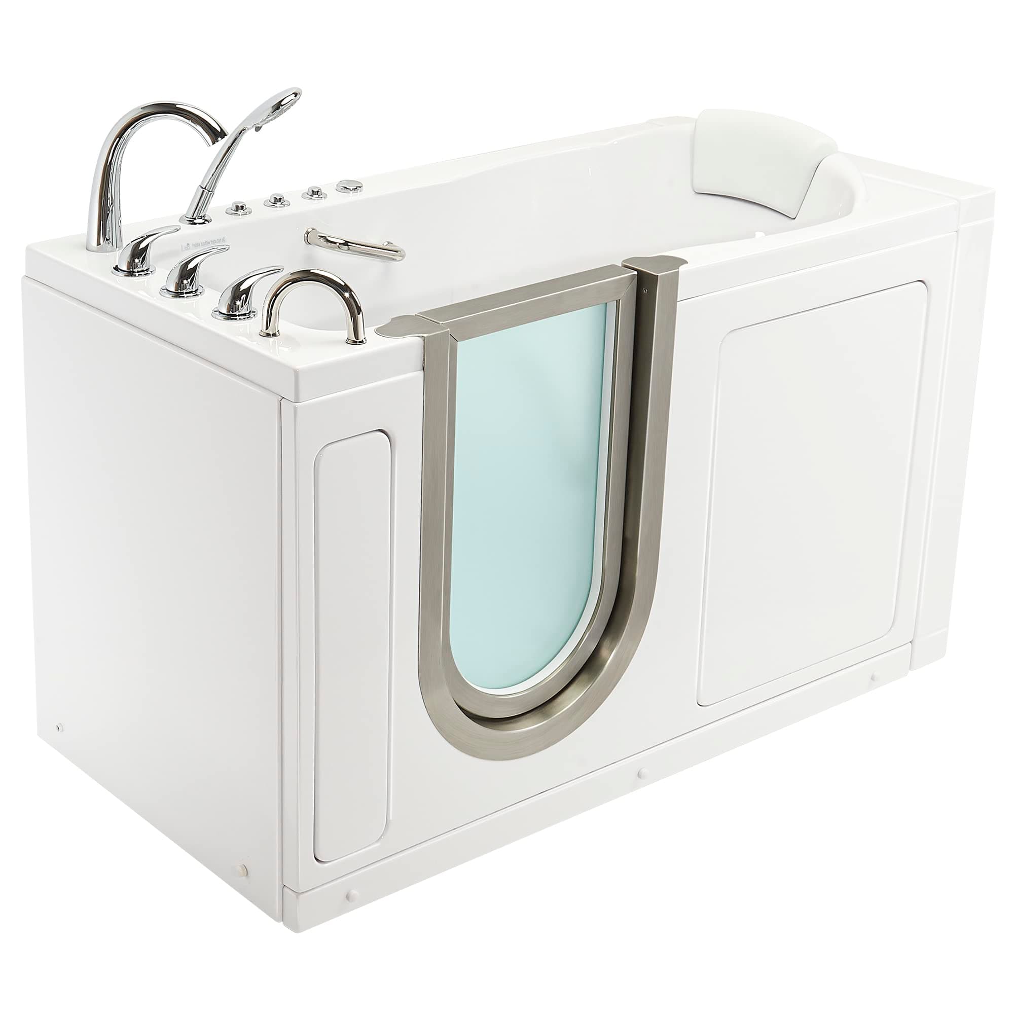 Ella's Bubbles 93057 Deluxe Air and Hydro Massage Acrylic Walk-in Bathtub with Left Inward Swing Door, Ella 5pc. Fast-Fill Faucet, Dual 2" Drains, 30"x 55", White