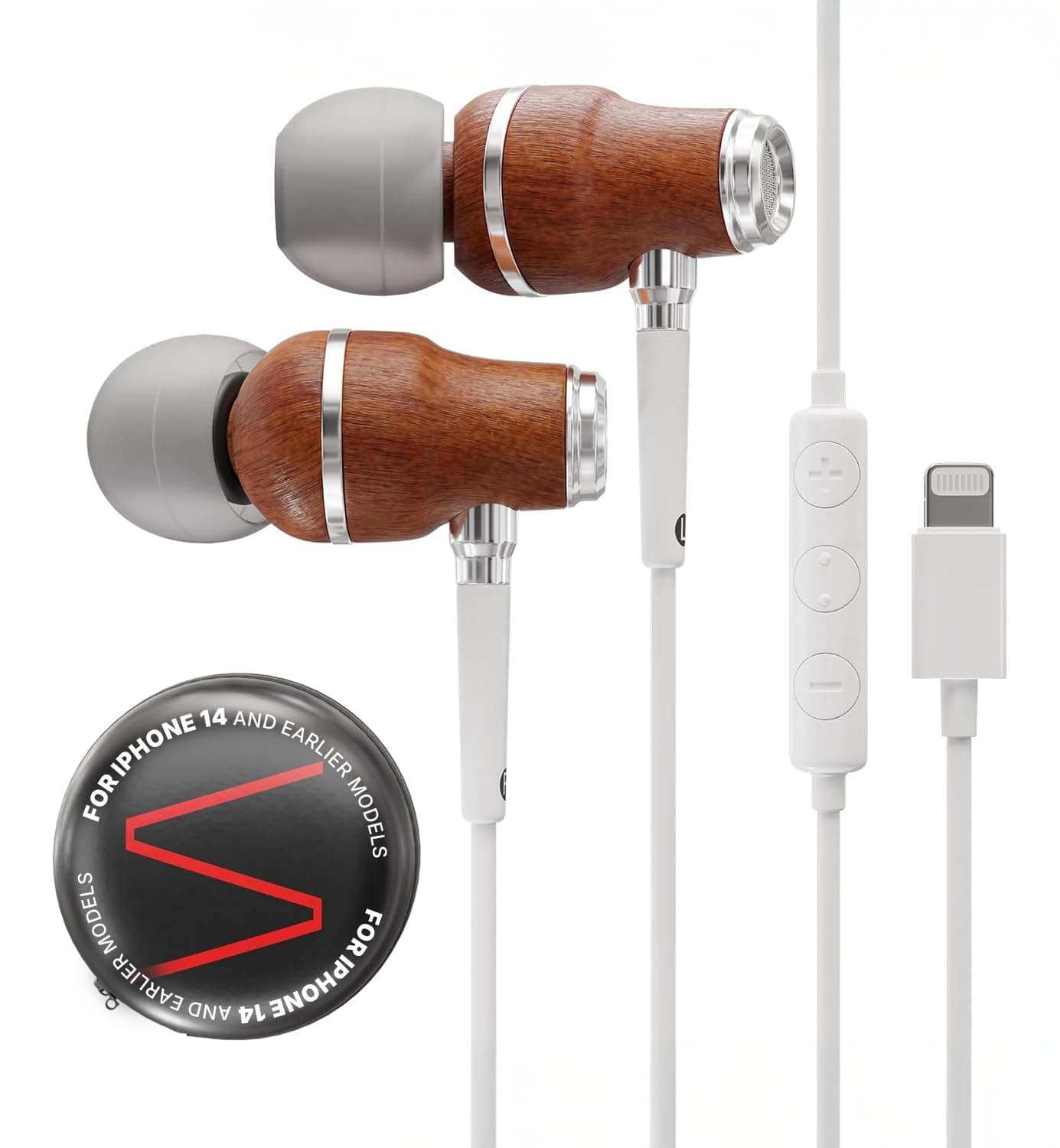 Symphonized MFI Wired Earbuds for iPhone, Wooden Lightning Headphones, Wired Earphones for iPhone with Apple Certified Lightning and Built-in Mic