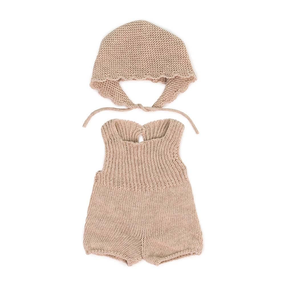 Dolls: Knitted Doll outfit 38cm - Romper & Bonnet, made of recycled materials, for 38cm Baby doll. Model: Romper & Bonnet in beige.