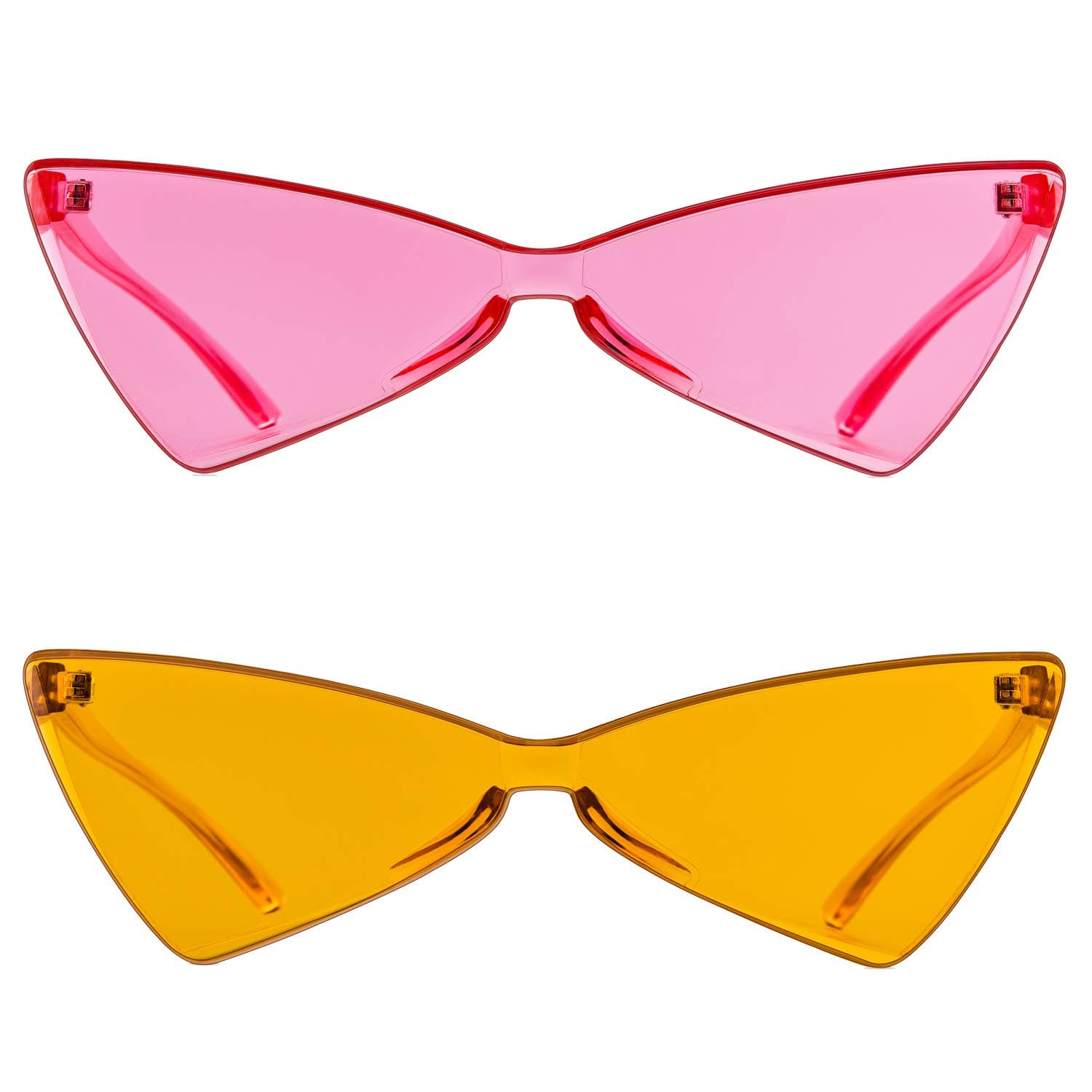Colorful One Piece Rimless Transparent Cat Eye Sunglasses for Women Tinted Candy Colored Glasses (b025 pink+orange)