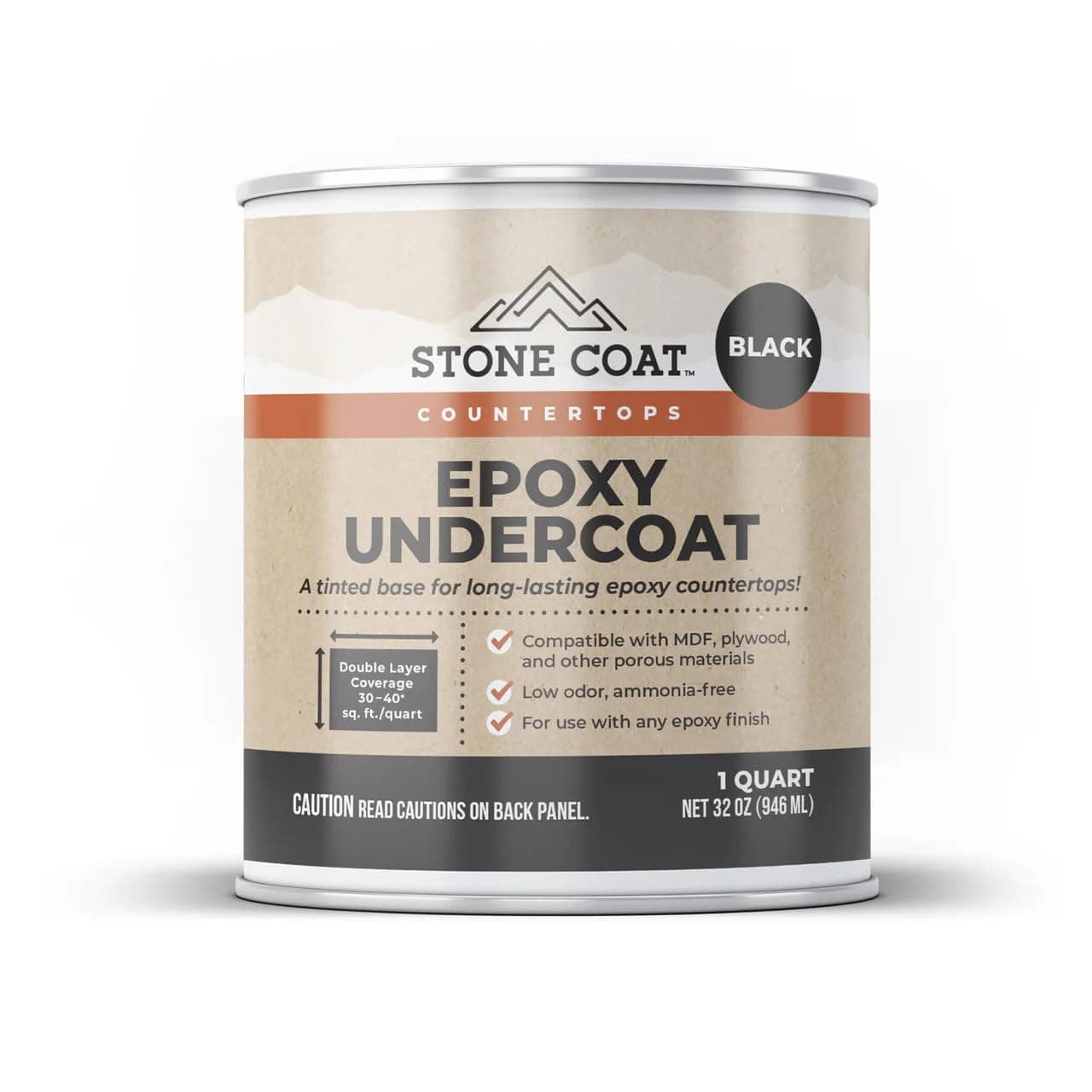 Stone Coat Countertops Epoxy Undercoat 1 Quart (32 Fl Oz Black) High-Bond Epoxy Primer for MDF, Plywood, and Porous Surfaces – Essential for DIY Epoxy Countertop Kits