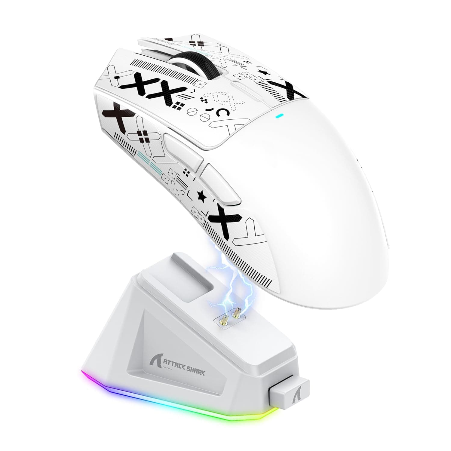 MAGIC-REFINER ATTACK SHARK X11 59g Superlight Wireless Gaming Mouse with Grip Tape, RGB Charging Dock,BT/2.4G Wireless/Wired Pc Mouse, 22000 DPI,5 Programmable Buttons for Pc/Mac(White)