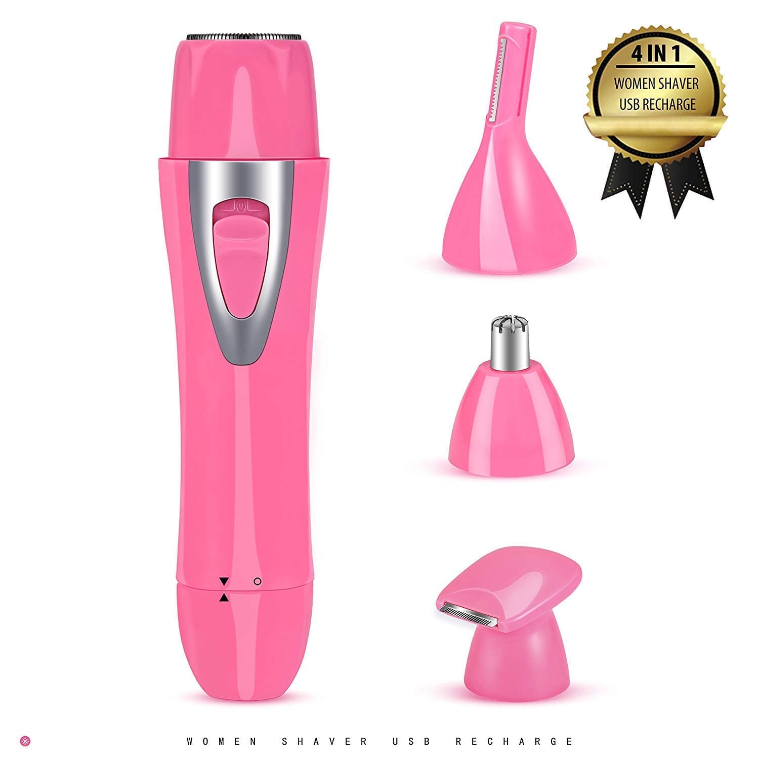 Nose Hair Trimmer Rechargeable for Women, 4 in 1 Kit Facial Body Hair Trimmer Clipper Removal Shaver USB Rechargeable, easy for Home and Travel Use (Pink)