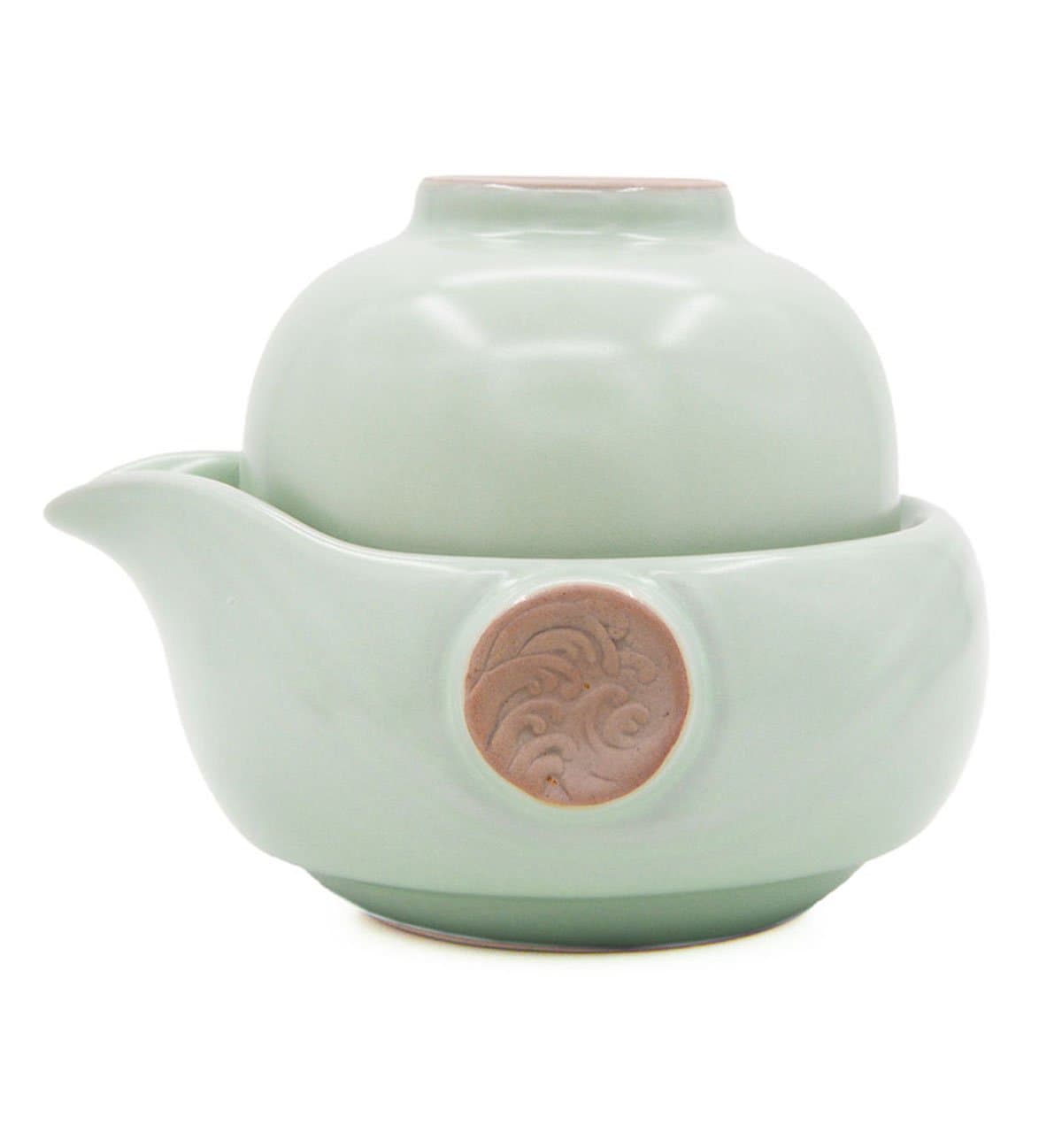 Vegali Celadon Pumpkin-Style Portable Gongfu Tea Set -100% Handmade Chinese/Japanese Vintage Gongfu Teaset - Porcelain Teapot & Teacups (Celadon)