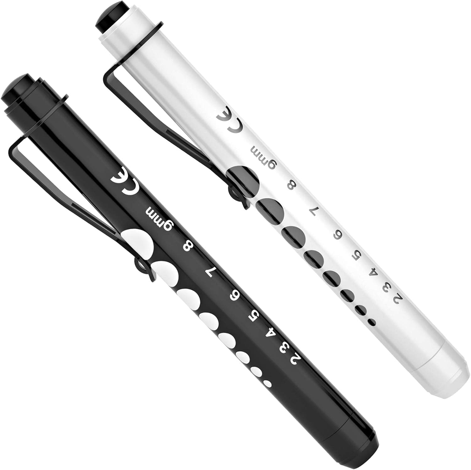 Pen Lights for Nurses, 2 Pack Reusable Medical Light with Pupil Gauge and Ruler, White Light LED Penlight for Student Doctors EMT (Black/White)
