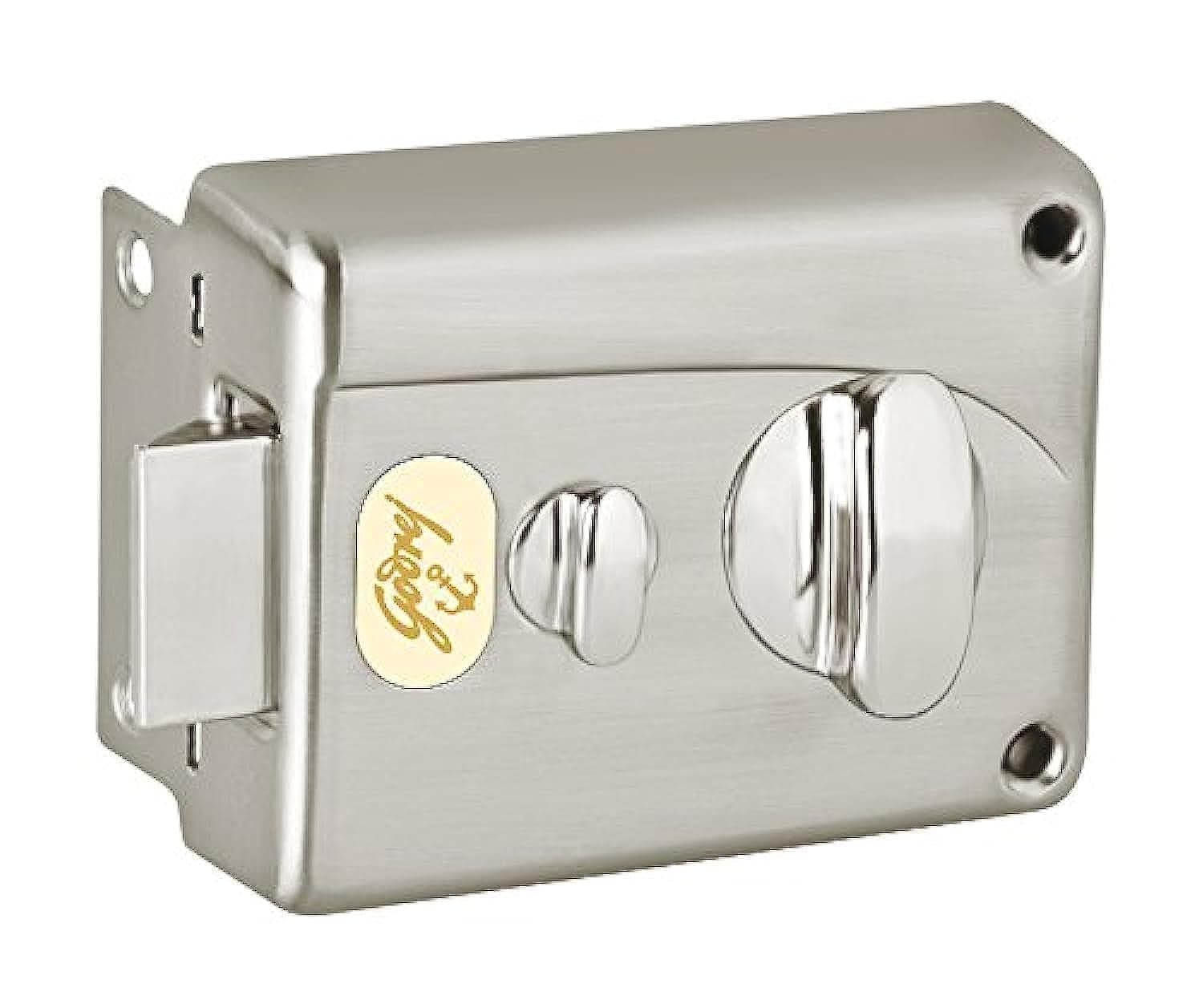 Godrej Locking Solutions and Systems Rim Lock I Night Latch I 1CK Deadbolt I Brushed Steel Finish I for Inside/Outside Opening Door & Left/Right Handed Doors I 3 Keys I 1 Year Warrenty I Manual