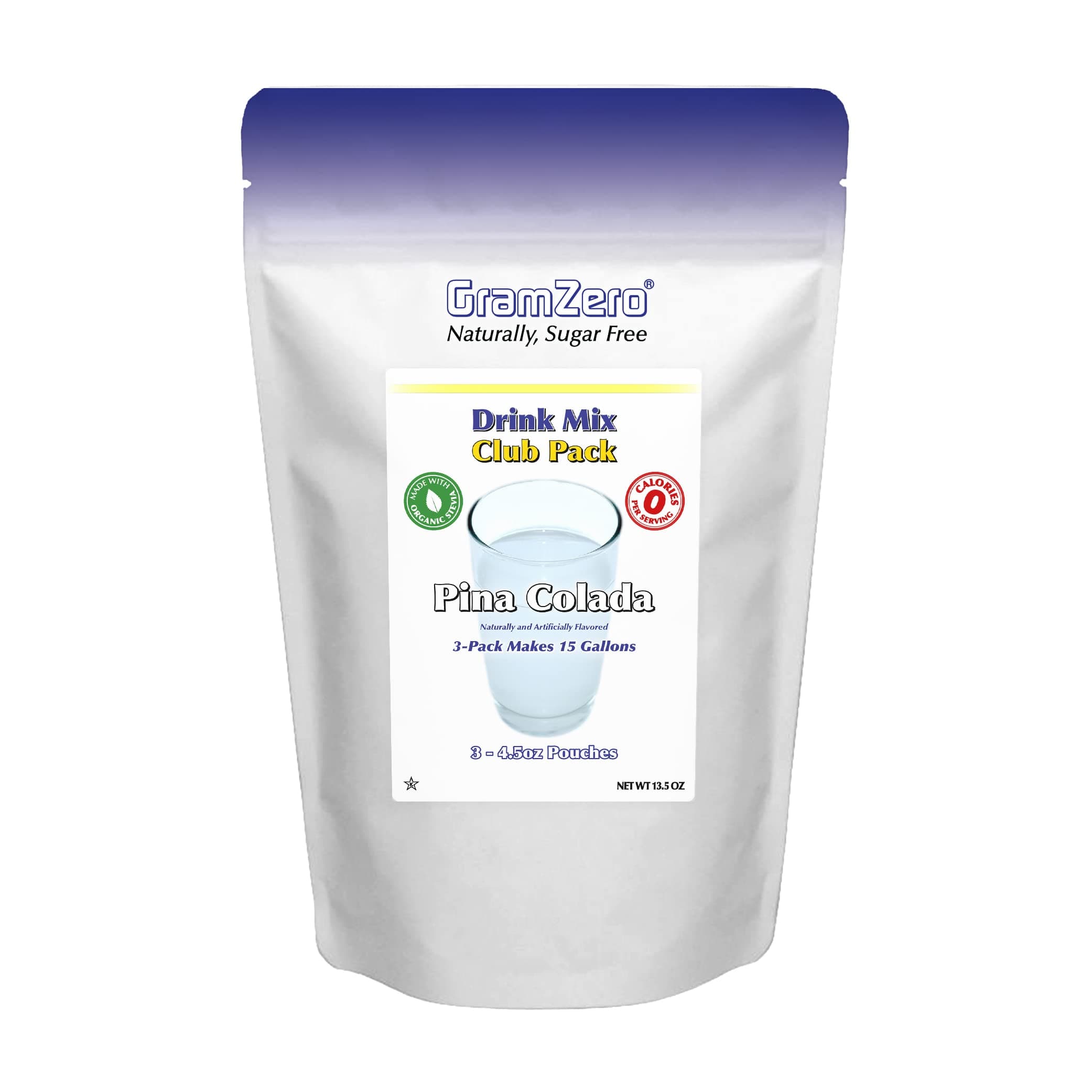 GramZero Pina Colada Zero Calorie Sugar Free Drink Mix, Great For Nutrition Club Loaded Teas, Stevia Sweetened