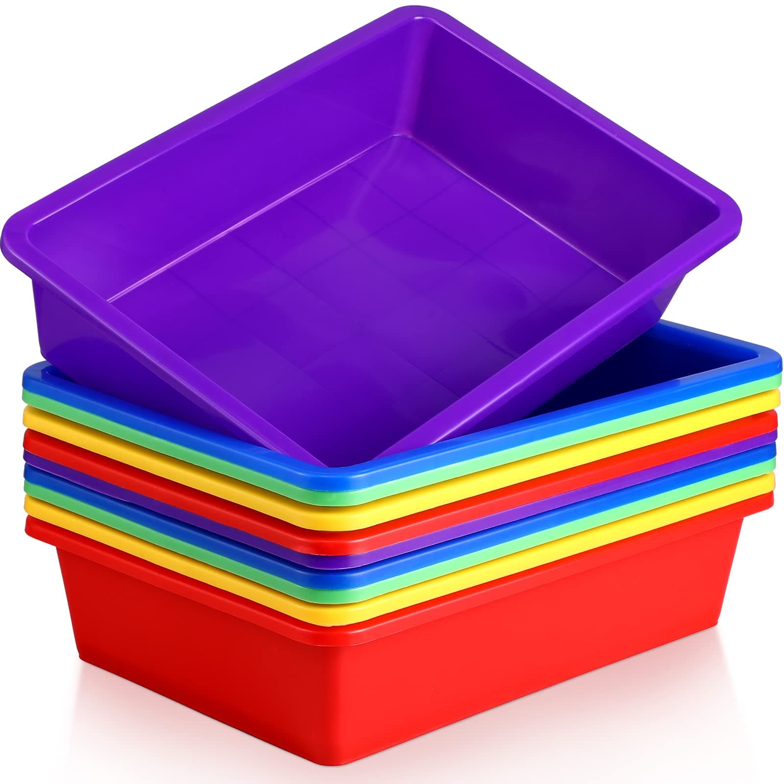 Hoteam 10 Pcs Flat Storage Organizer Tray Bin Letter Size Paper Tray for Classroom Plastic Stackable File Organizer for School Office Teacher Book Organization（ Multicolor, 13.78 x 9.84 x 3.15 Inch）