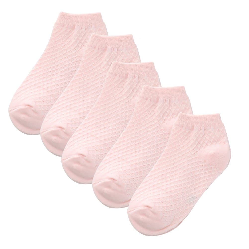 LoochingPack of 5 Mesh Thin Baby Girls Boys Cotton White Socks Toddler Kids No Show Ankle Socks 1-8T