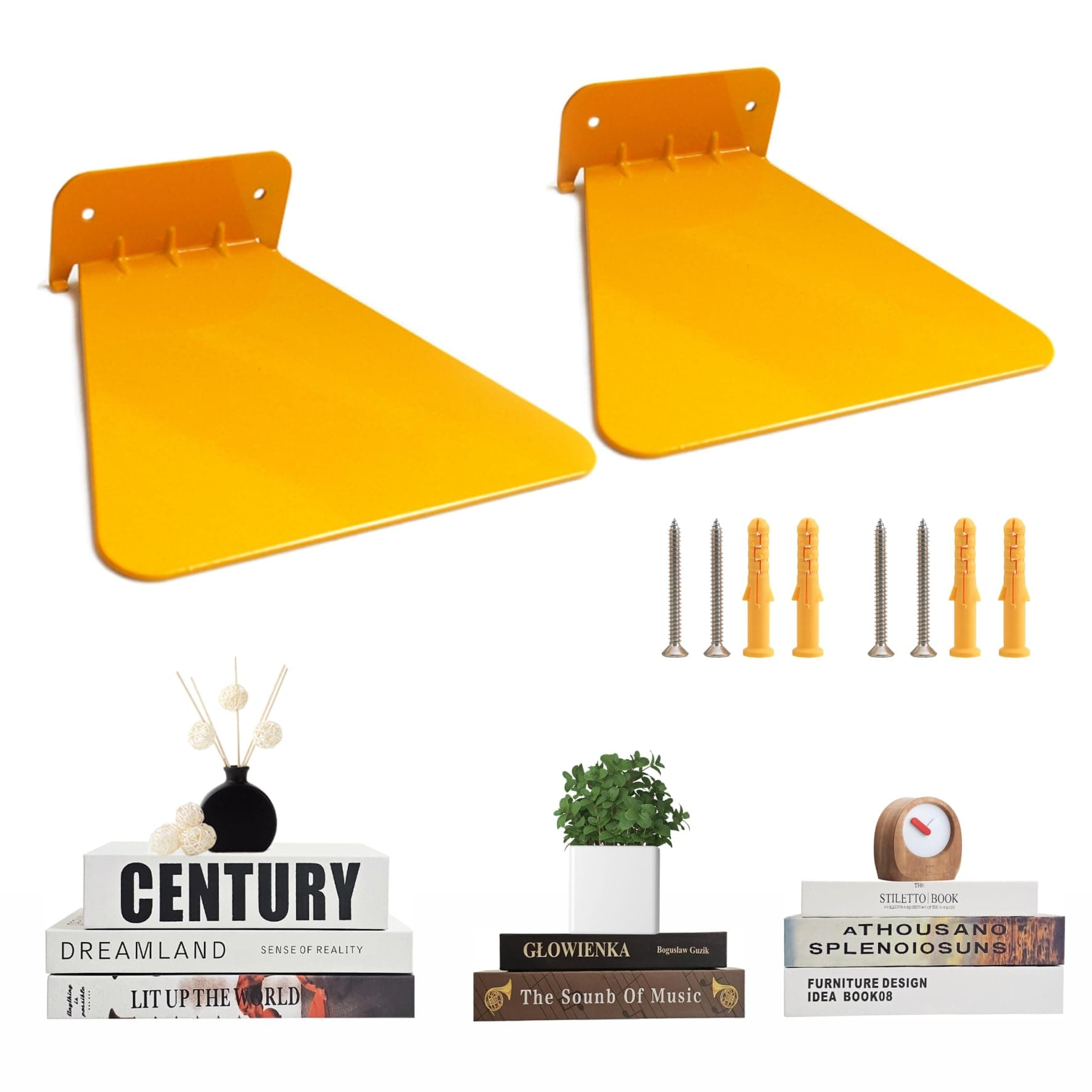 Metal Invisible Concealed Bookshelf Set of 2 (Yellow)