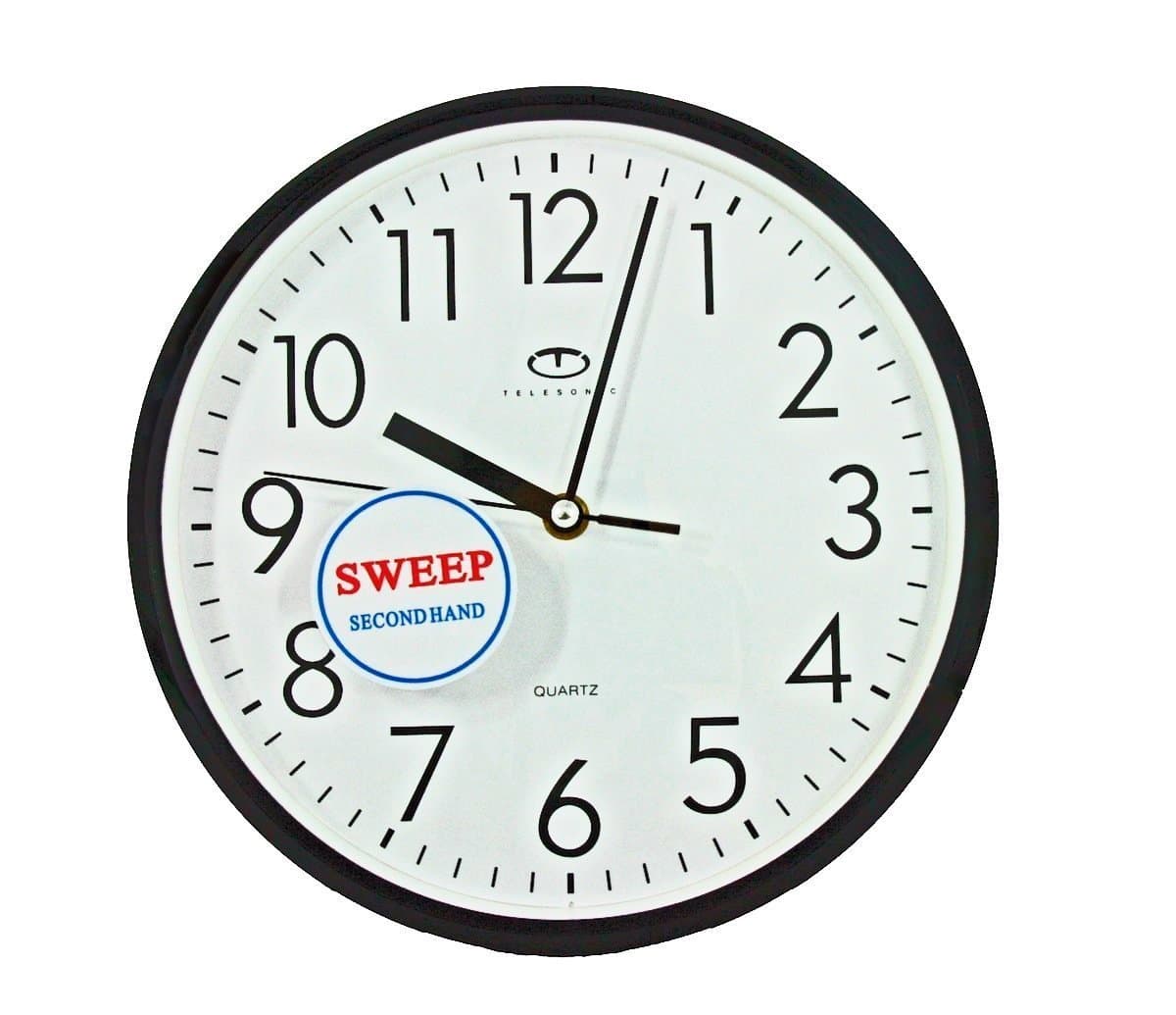 Telesonic Black Quartz Wall Clock w/Quiet Sweep Second Hand