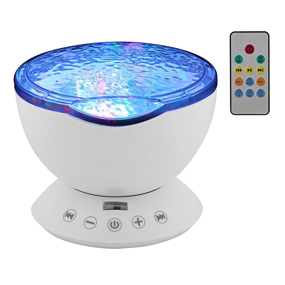 StarLight Remote Control Multicolor Ocean Wave Projector Night Light Lamp with Built-in Music Player for Kids Adults Bedroom Living Room (White)