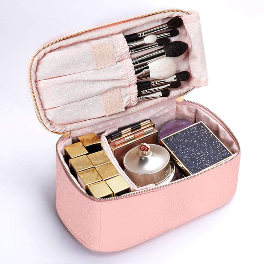 TOPSEFU Professhional Pu Leather make up Bag, makeup case Waterproof Detachable Makeup Organizer Toiletry Cosmetic Bag for Men Women (pink 3)