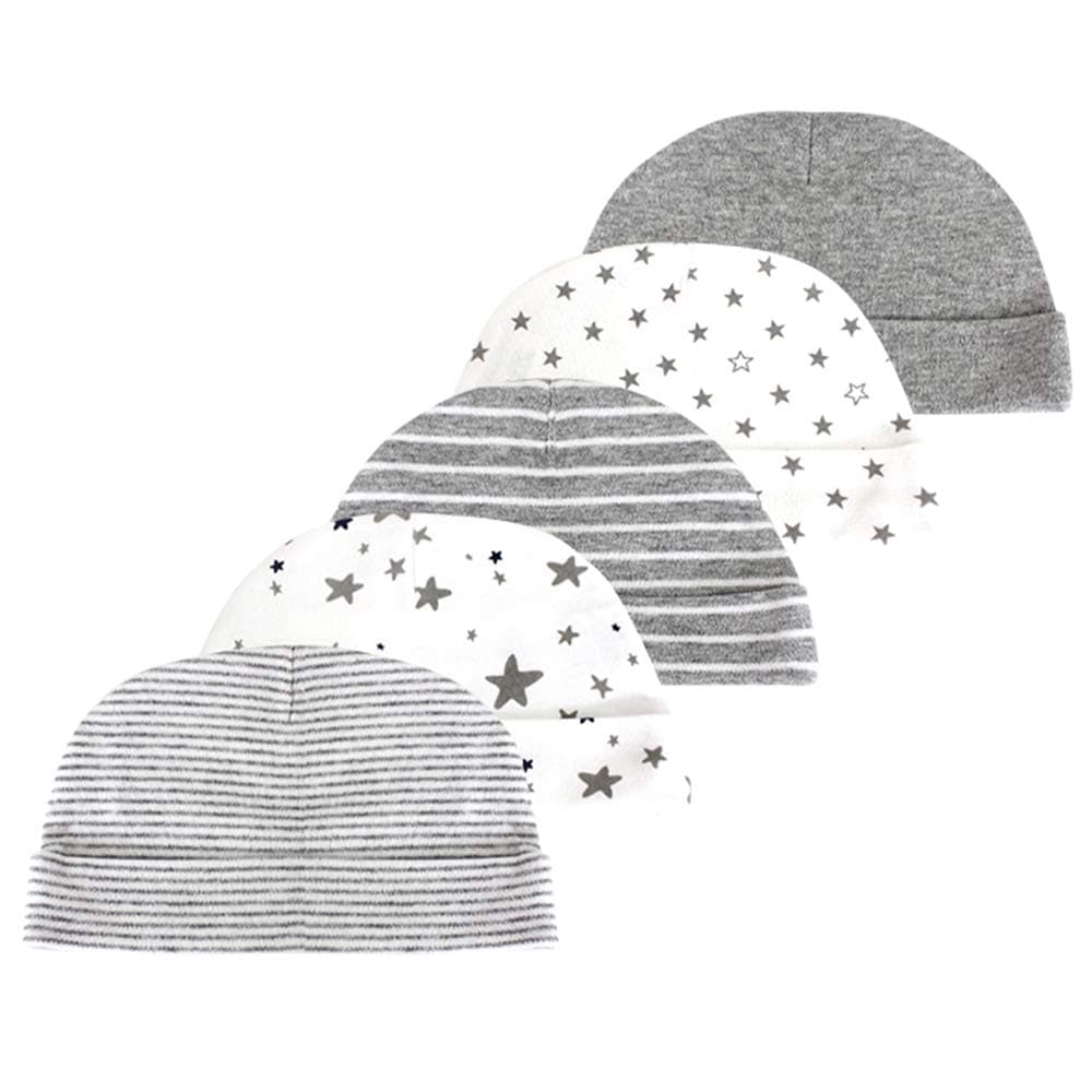 NewbornBaby Soft Cotton Organic Cap and Mitten Set Sunny Hatsfor Hospital Baby Boy and Girl(0-6 Months) Grey