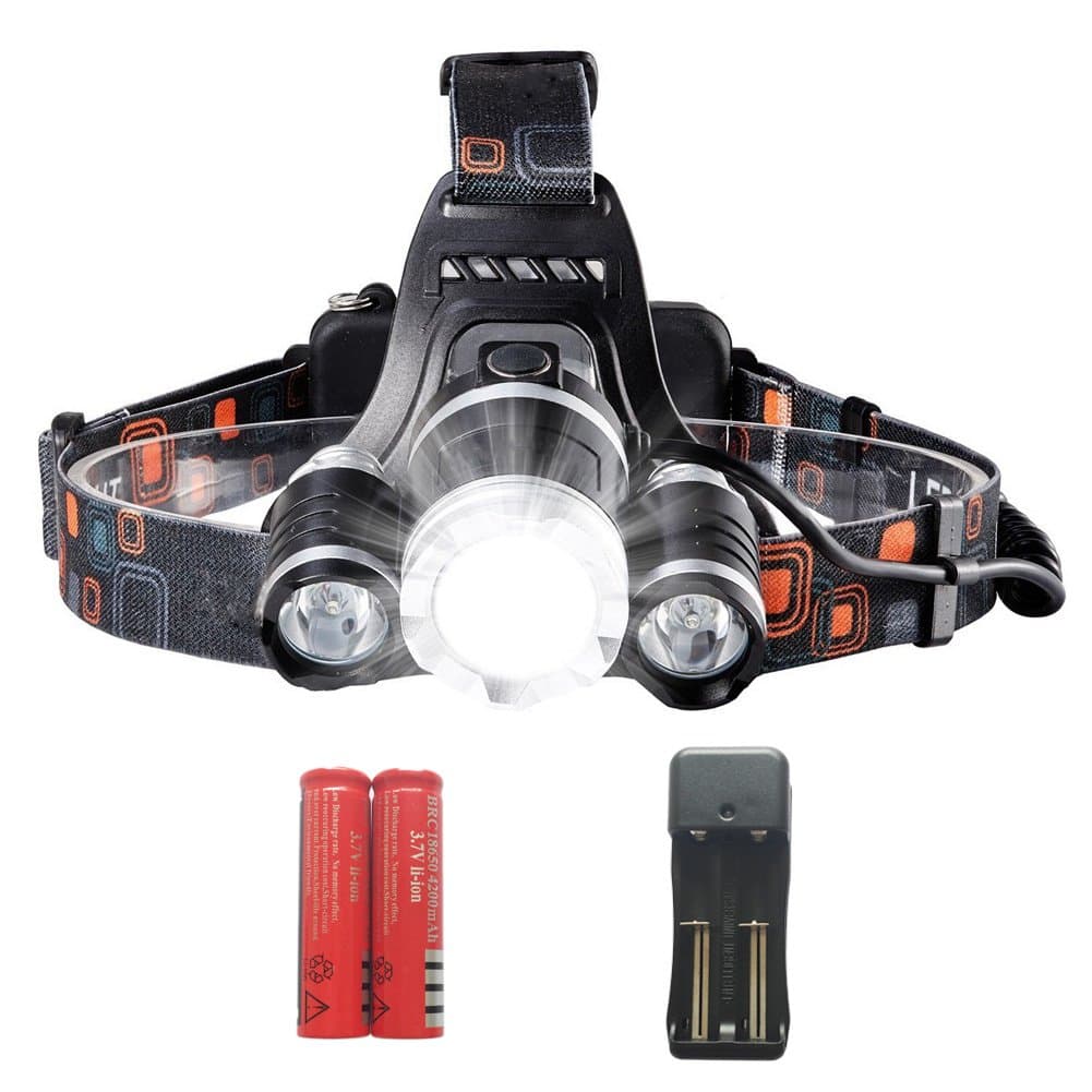 SmallSci 6000Lumen LED Headlamp Brightest Waterproof Torch Light 90º Moving Zoomable Light 18650 Rechargable Battery Adjustable Headband Camping Running Hiking