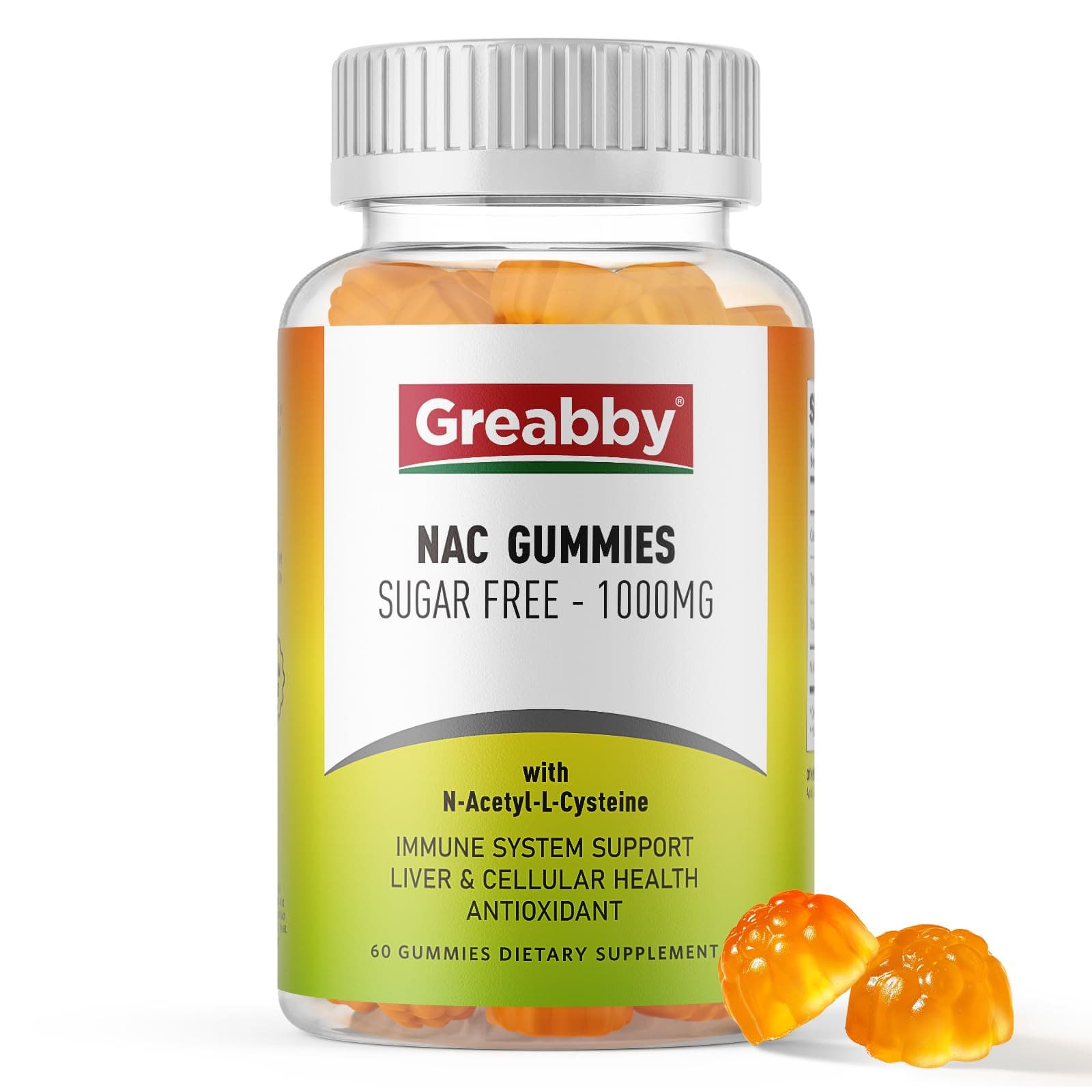 NAC Gummies Sugar Free, N Acetyl Cysteine NAC Supplement 1000mg for Antioxidants, Lung & Liver Health, Immune Support, Vegan Orange Flavor,60ct