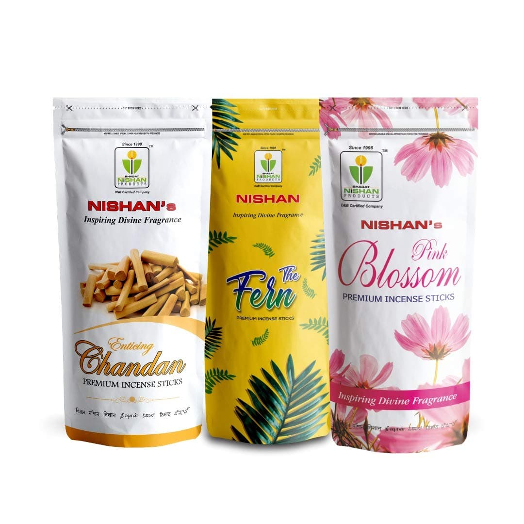 BHAGAT NISHAN PRODUCTS Natural Fragrance Fern Chandan Blossom Incense Sticks -Combo of 3