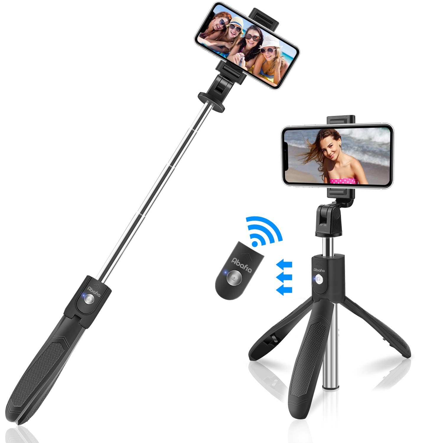 Abafia Selfie Stick Tripod, Bluetooth Selfie Stick 3 in 1 Extendable Portable Phone Tripod with Detachable Wireless Remote, Wireless Selfie Stick Compatible with iPhone/Galaxy/Xperia/Redmi/Honor