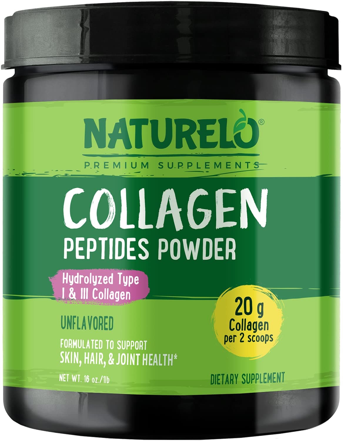 Collagen Peptide Powder, Hydrolyzed Collagen Type I & III, Skin Hair & Joint Health - Unflavored, 16 Ounces | 45 Servings