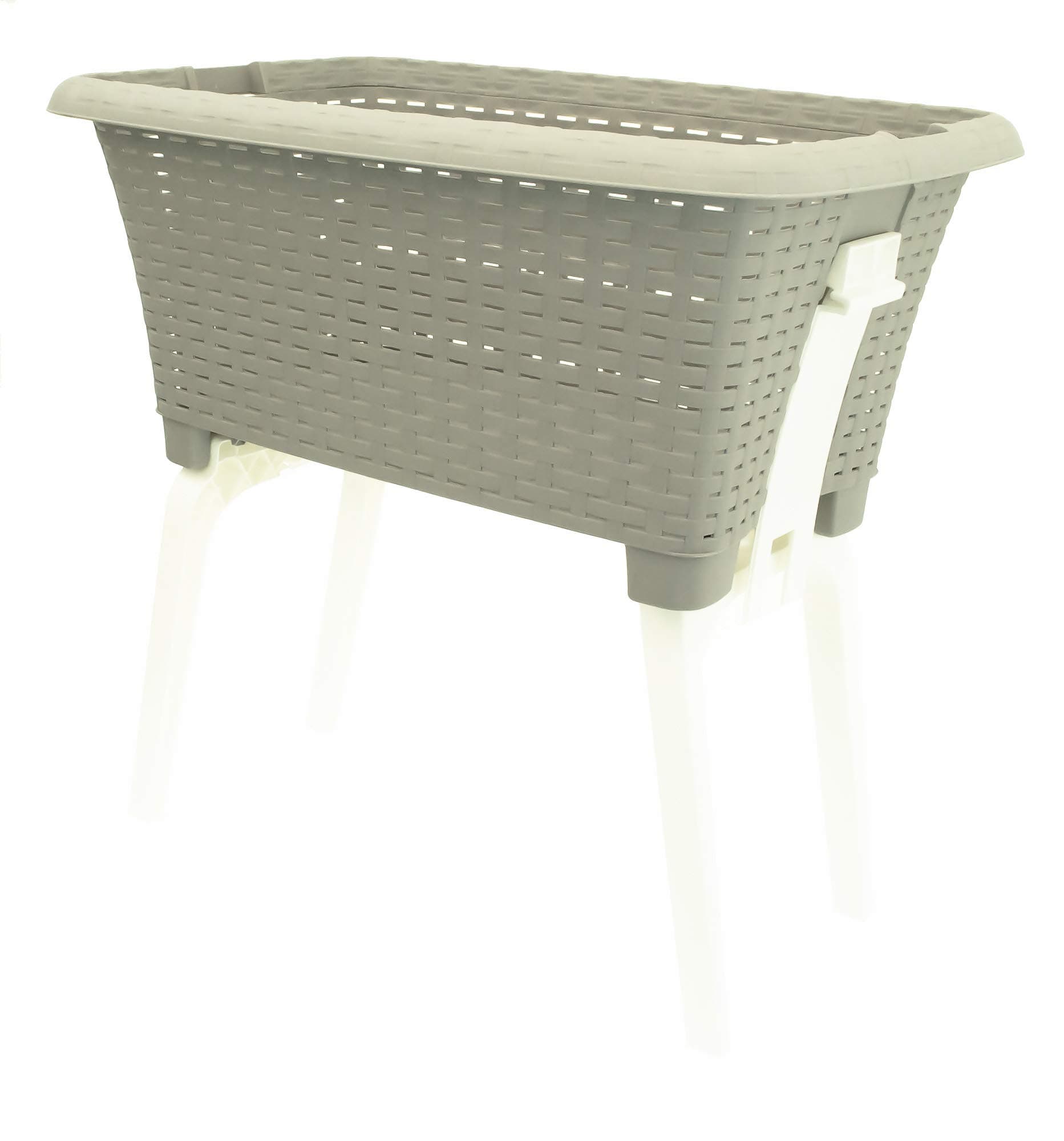 EXCELLENT HOUSEWARES Rattan Design Plastic Washing Laundry Linen Storage Basket with Folding Legs (Gunpowder Grey)