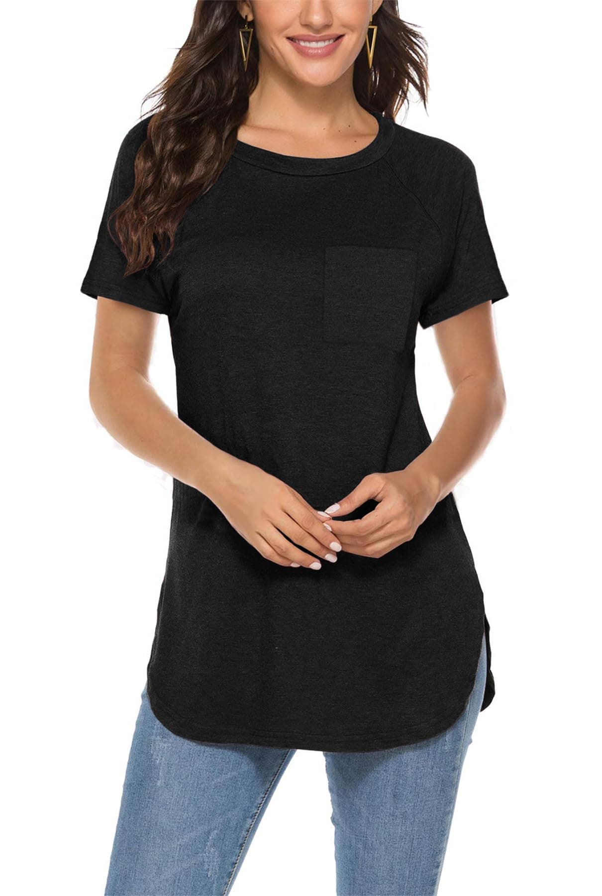 Newchoice Women's Short Sleeve Tunic Tops Casual Round Neck Loose Summer Basic Shirts With Pockets