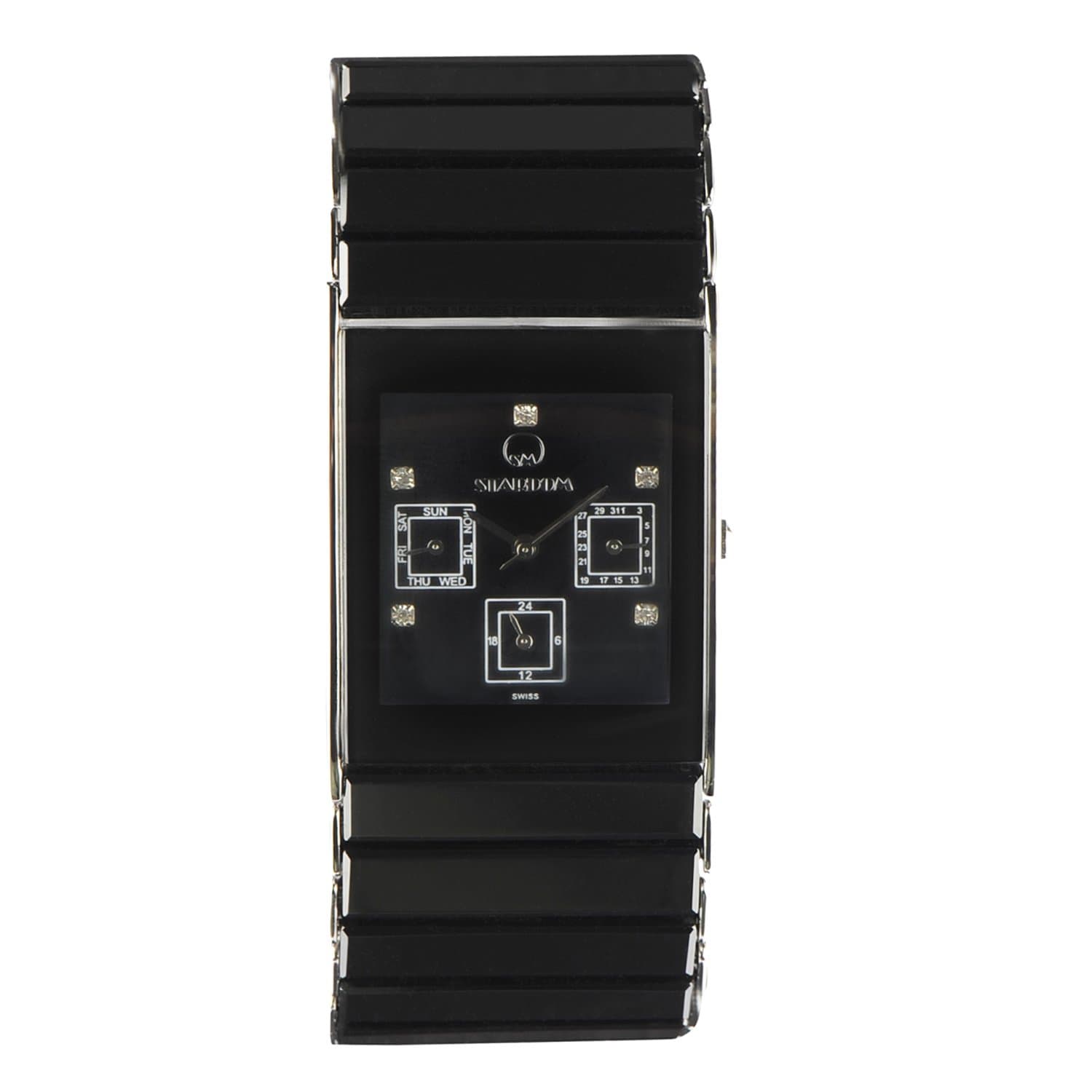 STARDOM 522M Men’s Analog Rich Look Black Slim Case Wrist Watch | Ceramic Bracelet Strap | Black & Silver