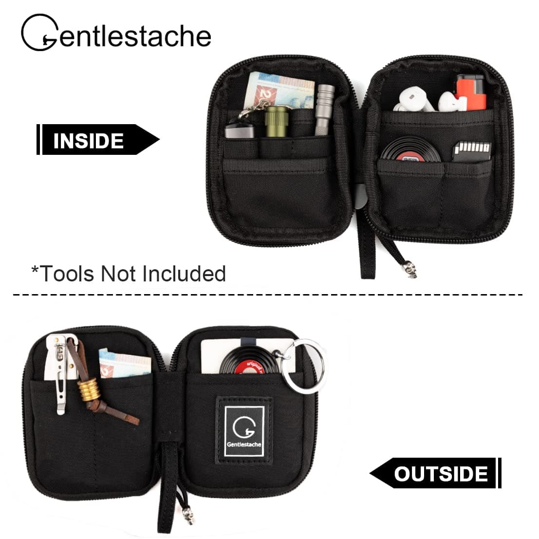 Gentlestache Pocket Organizer, Multitool Pouch, EDC Bags for Men, Utility Pouch for Outdoor and Daily Used, Nylon Compact Organizer Black