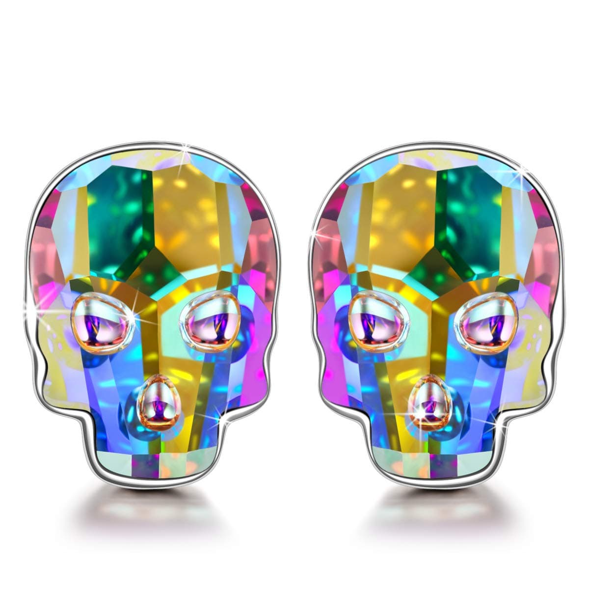 NINASUN Skull Stud Earrings for Women Pierced 925 Sterling Silver Valentines Day Gifts Aurore Boreale Crystals Fine Fashion Jewelry Birthday Gifts for Girls Girlfriend Wife