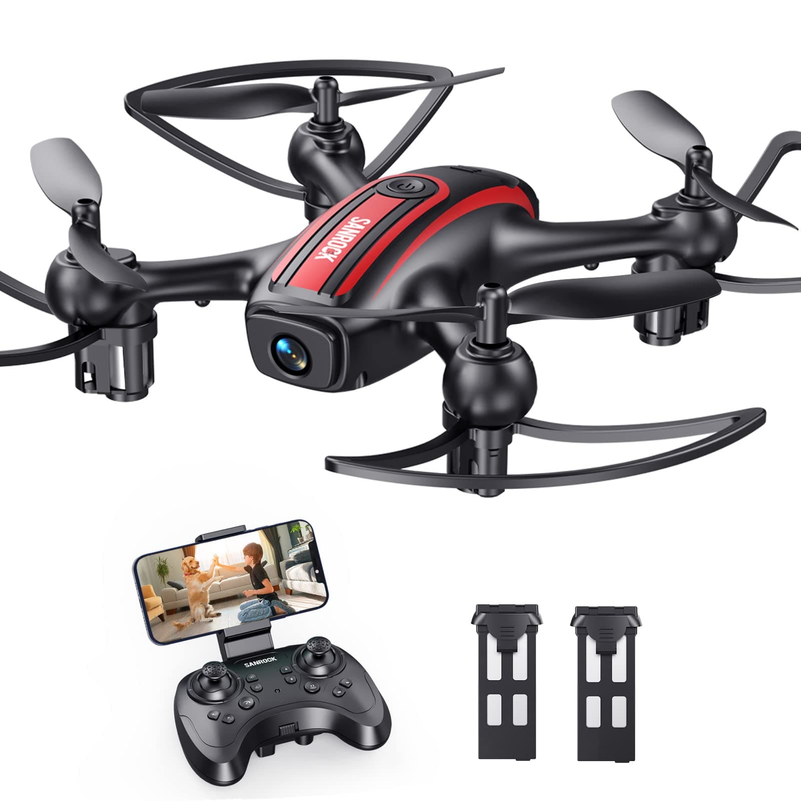 SANROCK 1080P HD FPV Drone for Kids Beginners, One Key Take Off/Landing, Headless Mode, Altitude Hold, Waypoint Fly, Gesture Control, 3D Flip, APP Control, 2 Batteries (Black, H863HW)
