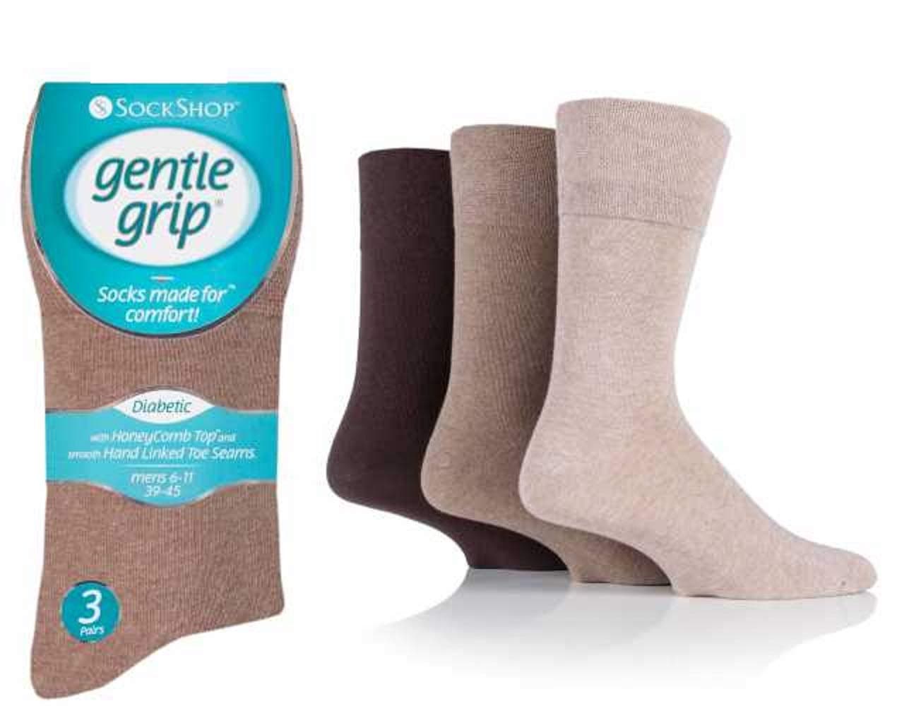 Mens Cotton Rich Gentle Grip Diabetic Non Elastic Socks With Soft Hand SockShop Linked Toe Top by 3 Pairs