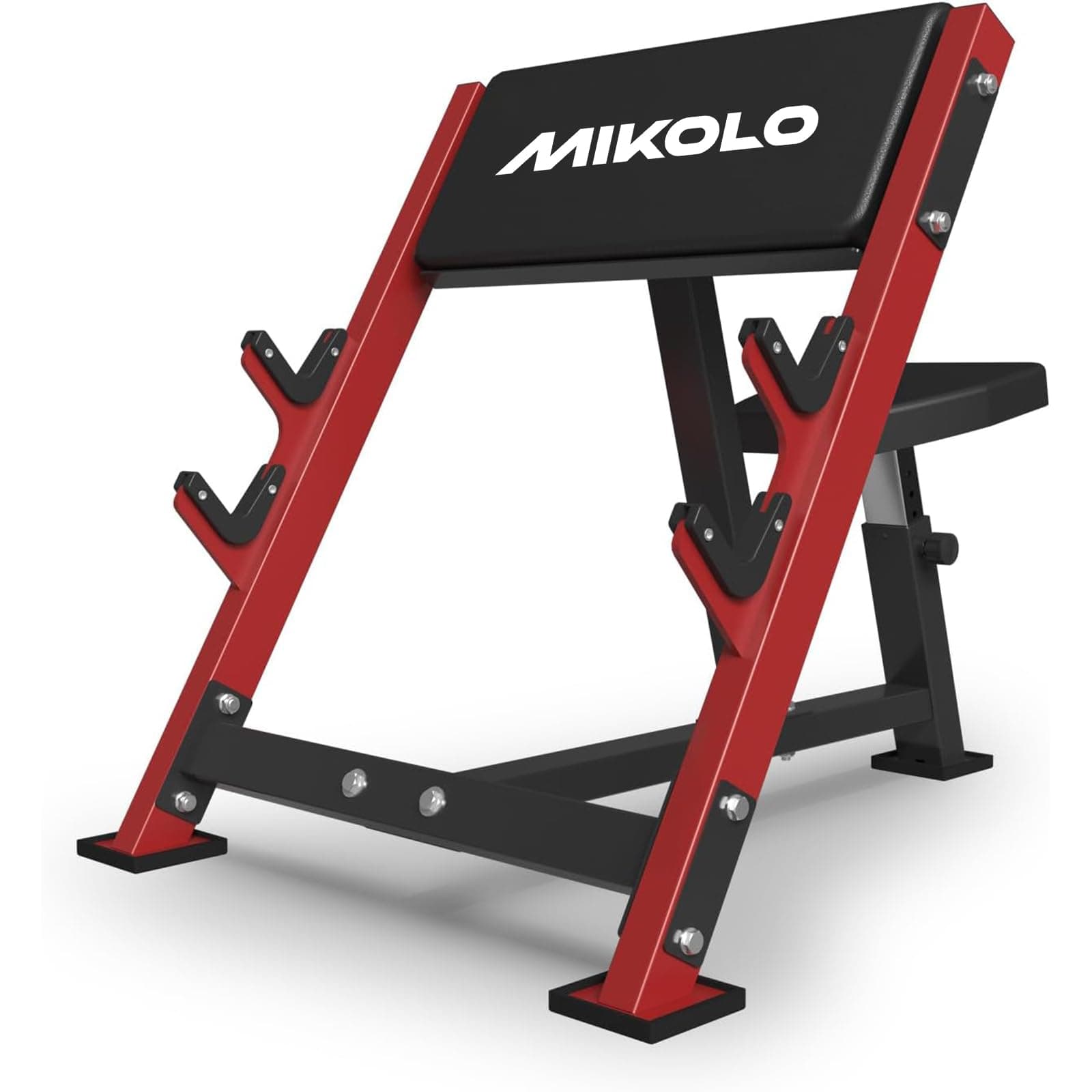 Mikolo Preacher Curl Bench, Seated Arm Isolated Barbell Dumbbell Bicep Station, Bicep Curl Machine with 2 Bar Holders for Home Gym
