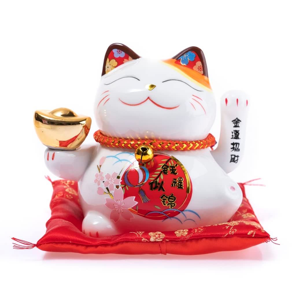 lachineuse - Maneki Neko Cat - Japanese Lucky Cat Figurine - Movable Arm - Kawaii Deco Object - Lucky Cat Porcelain - Asian Chinese Cat Decoration - Luck, Happiness, Fortune