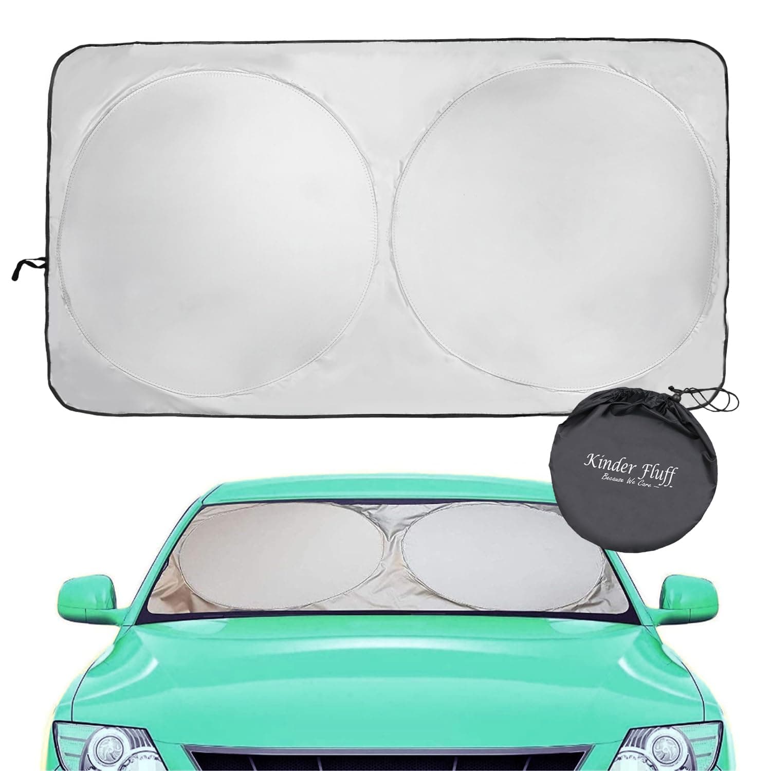 kinder Fluff Windscreen Sunshade | Reflective & Foldable Windshield Sun Cover & 99% UV Rays Block | Car Window & Car Interior Accessories Sunshades for Windshield & Dashboard Sun Heat - L (160x89cm)