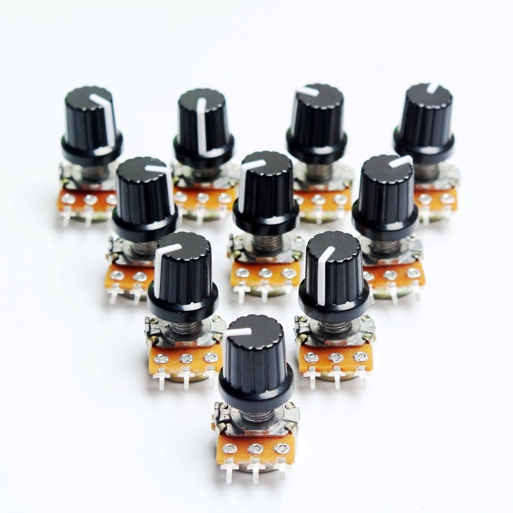 - Breadboard Friendly Rotary Potentiometer 10K + Knob 15mm Shaft for Arduino DIY Project (Pack of 10)