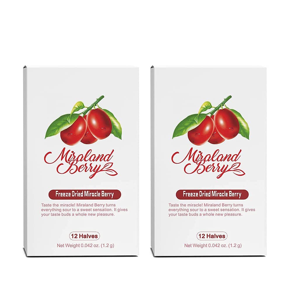 MiralandBerry Freeze Dried Miracle Berry, 24 Halves Berries, Turns Sour Foods to Sweet, Cut Sugar Intake, Food Sweetness Enhancer (2 Pack)