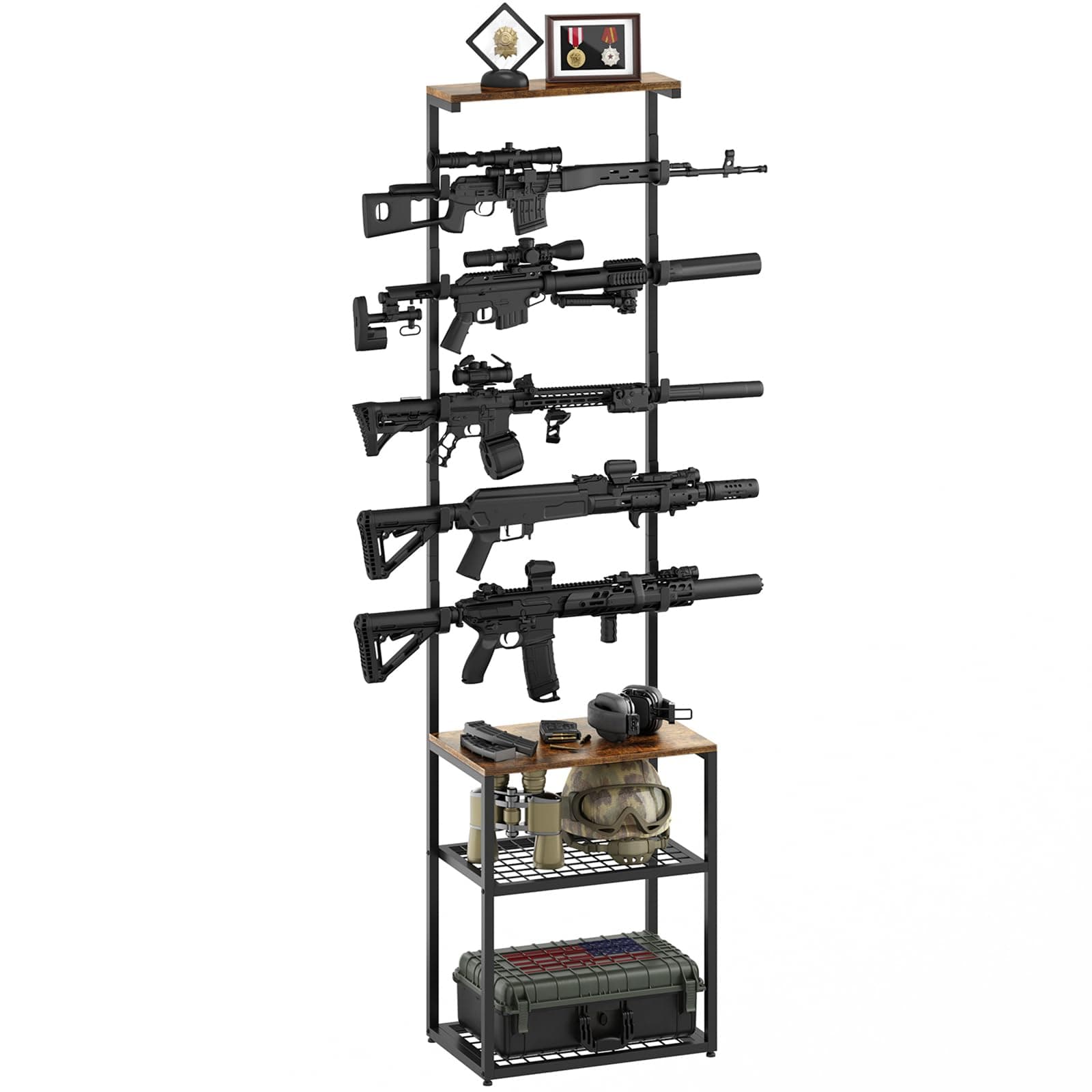 Poyilooo Gun Rack, Indoor Gun Racks for Wall Mount Gun Display Stand, Floor Gun Stand Holds up 5 Guns Storage Airgun Rifle Holder Hunting Gun Shelf (Black, Large-19.7" L)