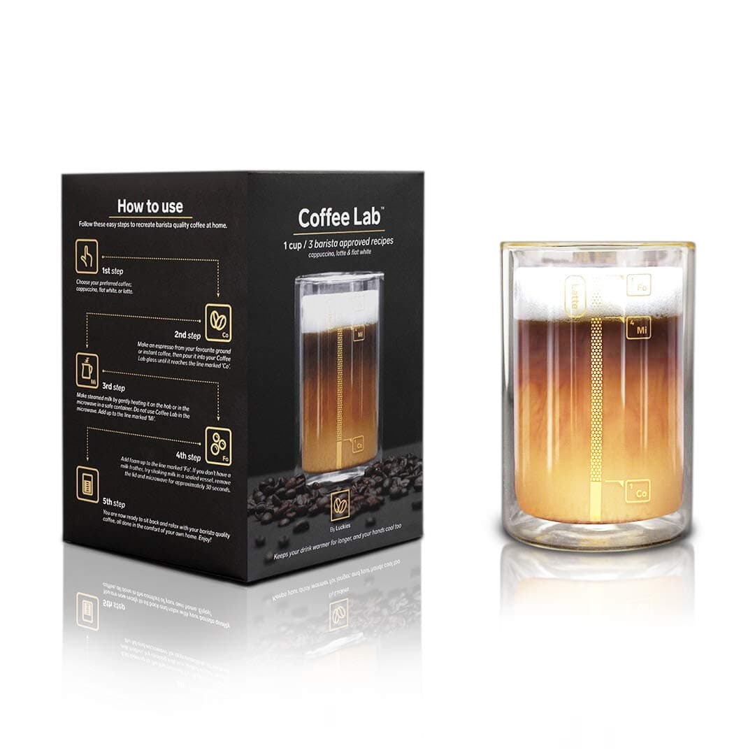 Coffee Lab - Single Serve Coffee Maker - Double Wall Glass Mini Coffee Maker with Easy to Follow Instructions for Making Cappuccino, Latte and Flat White, 10 fl oz