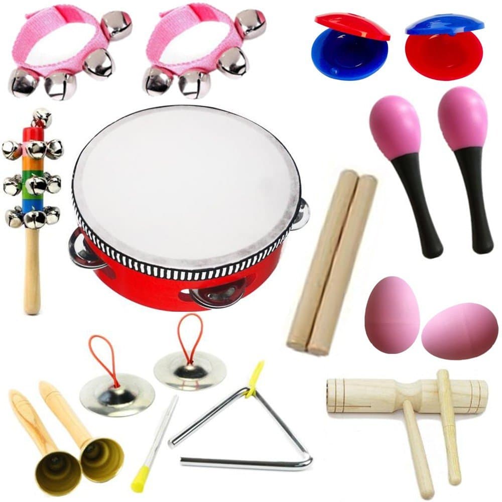 Hot New! Lebbeen 11pcs Novelty Kids Roll Drum Musical Instruments Band Kit Children Toy Baby Gift Set