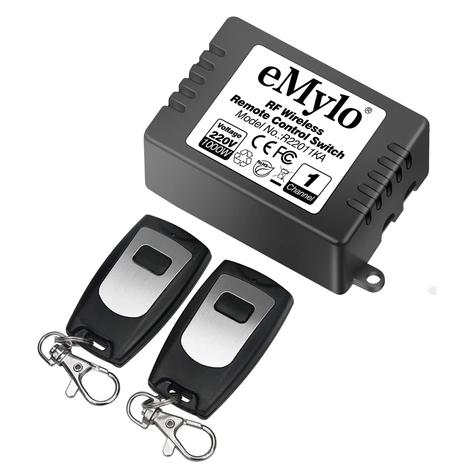eMylo® AC 220V-230V-240V 1000W 1 Channel RF Wireless Relay Remote Control Switch Transmitter with Receiver