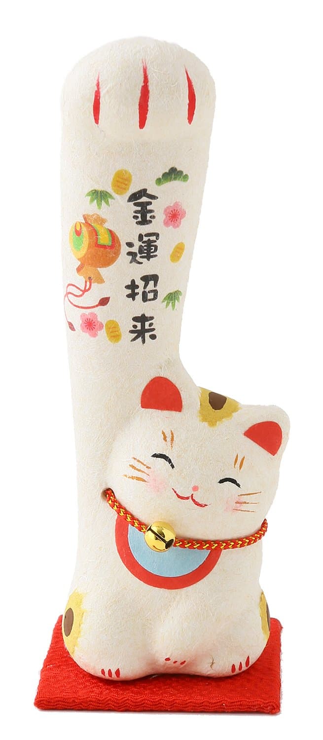 Japanese Paper Craft Lucky Kitty Cat White Maneki Neko of Big Hand (Right)
