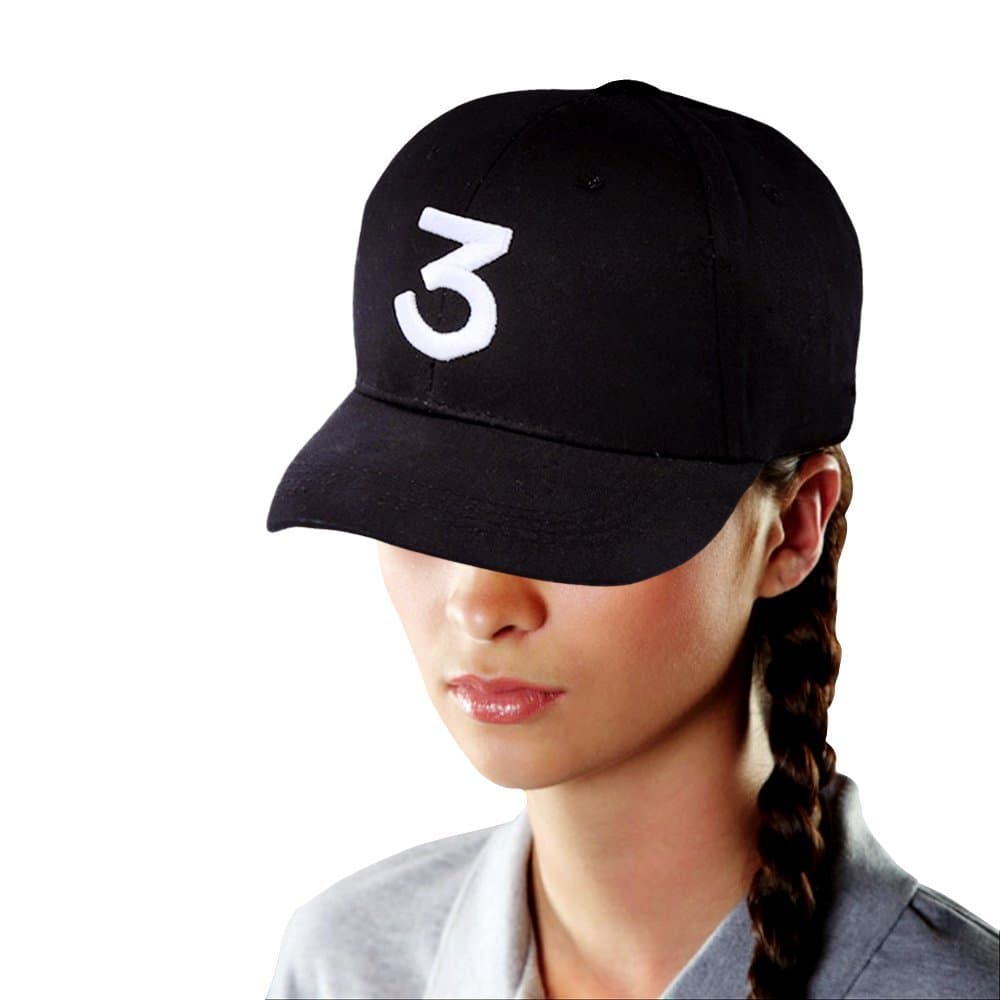 Chance 3 Baseball Cap, Embroidered Number 3 Cool Rapper Hat for Sport Causal, Personalized Hipster, Hip Hop, Low Profile Plain Black