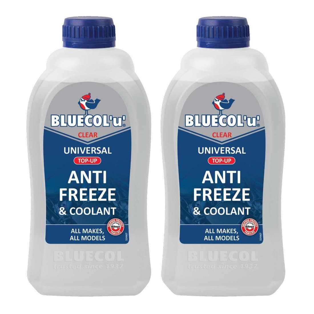2 x U Universal Anti Freeze & Coolant Top Up 1 Litre - All Makes All Models