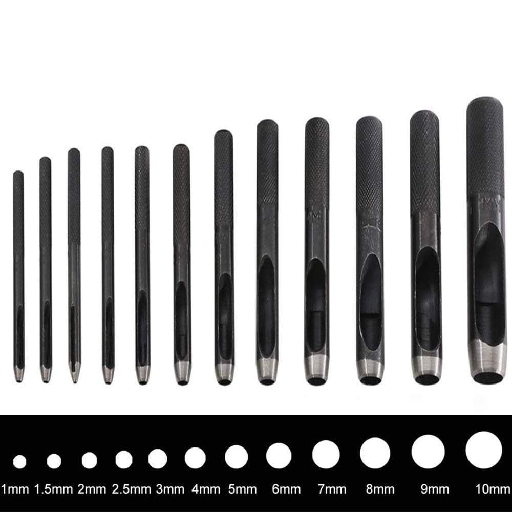12Pcs Round Hollow Punch Set, Cooyeah Leather Craft Punch Tool Hollow Hole Punch 1mm to 10mm for Watch Bands Belts Canvas Paper Plastic Models